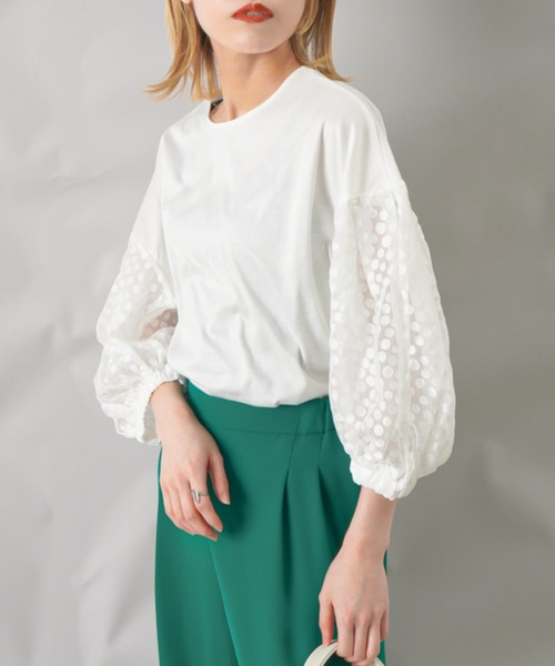 malla（マーラ）の「malla オパールスリーブカットソー（Tシャツ/カットソー・レディース・ライトグレー/オフホワイト/ブラック・FREE）」の4枚目の写真