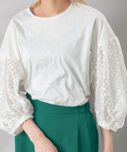 malla（マーラ）の「malla オパールスリーブカットソー（Tシャツ/カットソー・レディース・ライトグレー/オフホワイト/ブラック・FREE）」の5枚目の写真