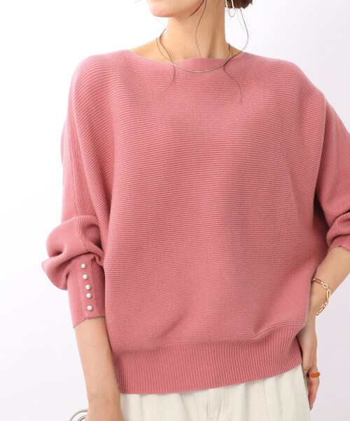 DRESKIP（ドレスキップ）の「◆【袖口のパールが上品見え】リブ編みドルマンスリーブ ニット（ニット/セーター・レディース・グリーン/ピンク系/イエロー/ライトベージュ/パープル系4/ブラック/チャコールグレー/ブルー・00）」の8枚目の写真