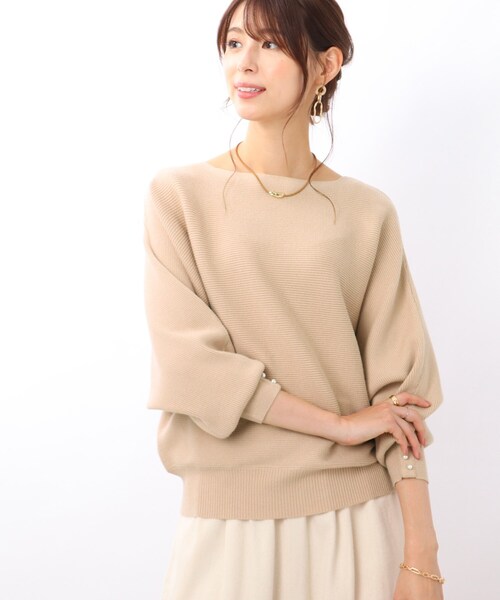 DRESKIP（ドレスキップ）の「◆【袖口のパールが上品見え】リブ編みドルマンスリーブ ニット（ニット/セーター・レディース・グリーン/ピンク系/イエロー/ライトベージュ/パープル系4/ブラック/チャコールグレー/ブルー・00）」の9枚目の写真