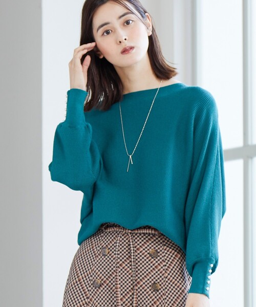 DRESKIP（ドレスキップ）の「◆【袖口のパールが上品見え】リブ編みドルマンスリーブ ニット（ニット/セーター・レディース・グリーン/ピンク系/イエロー/ライトベージュ/パープル系4/ブラック/チャコールグレー/ブルー・00）」の5枚目の写真