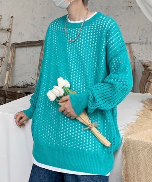 MGV（エムジーヴィー）の「メッシュルーズニット（ニット/セーター・メンズ・ホワイト/パープル/ブルー/ブラック・MEDIUM/X-LARGE/LARGE）」の4枚目の写真