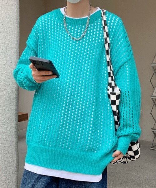 MGV（エムジーヴィー）の「メッシュルーズニット（ニット/セーター・メンズ・ホワイト/パープル/ブルー/ブラック・MEDIUM/X-LARGE/LARGE）」の20枚目の写真