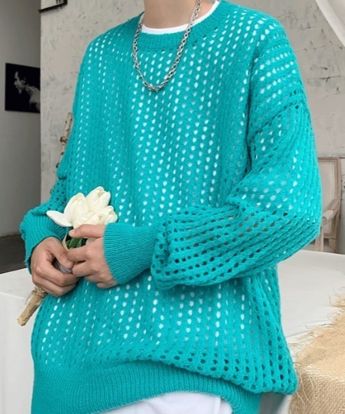 MGV（エムジーヴィー）の「メッシュルーズニット（ニット/セーター・メンズ・ホワイト/パープル/ブルー/ブラック・MEDIUM/X-LARGE/LARGE）」の19枚目の写真