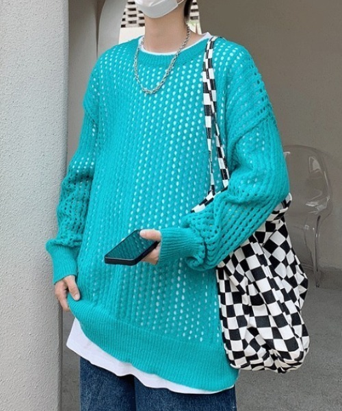 MGV（エムジーヴィー）の「メッシュルーズニット（ニット/セーター・メンズ・ホワイト/パープル/ブルー/ブラック・MEDIUM/X-LARGE/LARGE）」の18枚目の写真