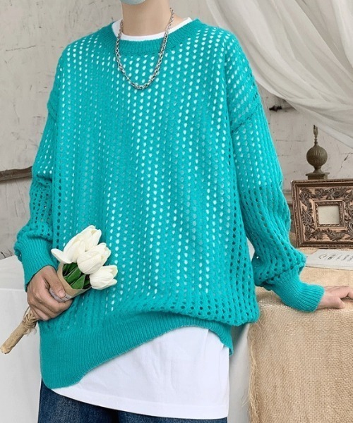 MGV（エムジーヴィー）の「メッシュルーズニット（ニット/セーター・メンズ・ホワイト/パープル/ブルー/ブラック・MEDIUM/X-LARGE/LARGE）」の17枚目の写真