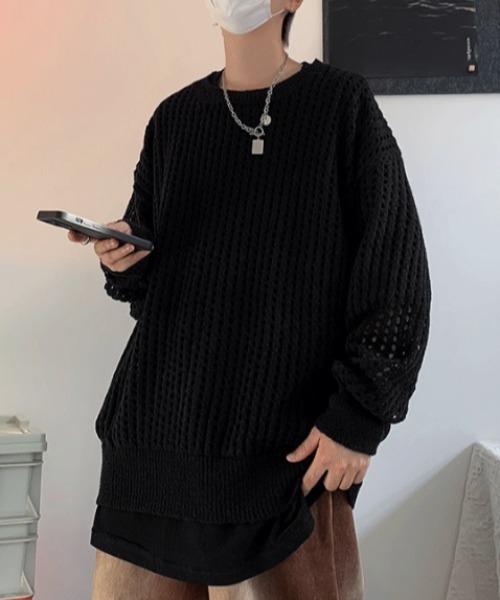 MGV（エムジーヴィー）の「メッシュルーズニット（ニット/セーター・メンズ・ホワイト/パープル/ブルー/ブラック・MEDIUM/X-LARGE/LARGE）」の15枚目の写真