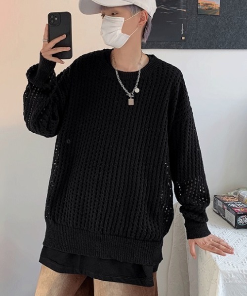 MGV（エムジーヴィー）の「メッシュルーズニット（ニット/セーター・メンズ・ホワイト/パープル/ブルー/ブラック・MEDIUM/X-LARGE/LARGE）」の11枚目の写真