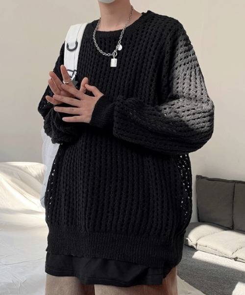 MGV（エムジーヴィー）の「メッシュルーズニット（ニット/セーター・メンズ・ホワイト/パープル/ブルー/ブラック・MEDIUM/X-LARGE/LARGE）」の9枚目の写真