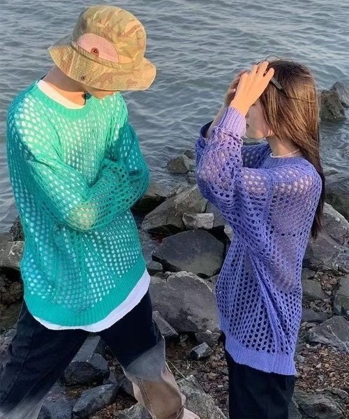 MGV（エムジーヴィー）の「メッシュルーズニット（ニット/セーター・メンズ・ホワイト/パープル/ブルー/ブラック・MEDIUM/X-LARGE/LARGE）」の8枚目の写真