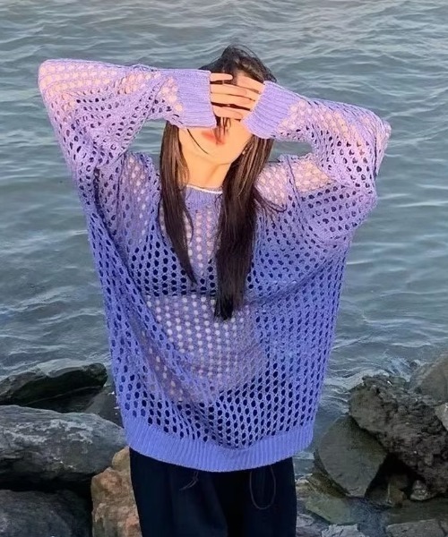 MGV（エムジーヴィー）の「メッシュルーズニット（ニット/セーター・メンズ・ホワイト/パープル/ブルー/ブラック・MEDIUM/X-LARGE/LARGE）」の5枚目の写真