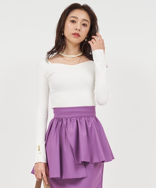 ROYAL PARTY（ロイヤルパーティー）の「ウォッシャブルオープンネックニットトップス（ニット/セーター・レディース・オフホワイト/ピンク/マルチ/ベージュ/ブラック・FREE）」の2枚目の写真