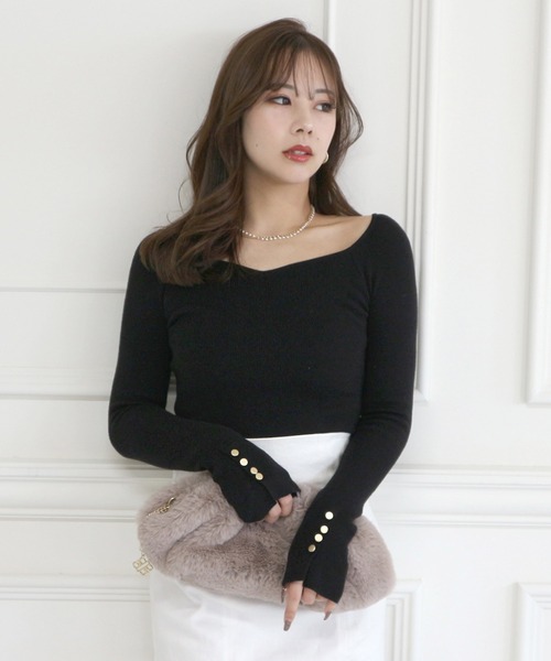 ROYAL PARTY（ロイヤルパーティー）の「ウォッシャブルオープンネックニットトップス（ニット/セーター・レディース・オフホワイト/ピンク/マルチ/ベージュ/ブラック・FREE）」の10枚目の写真