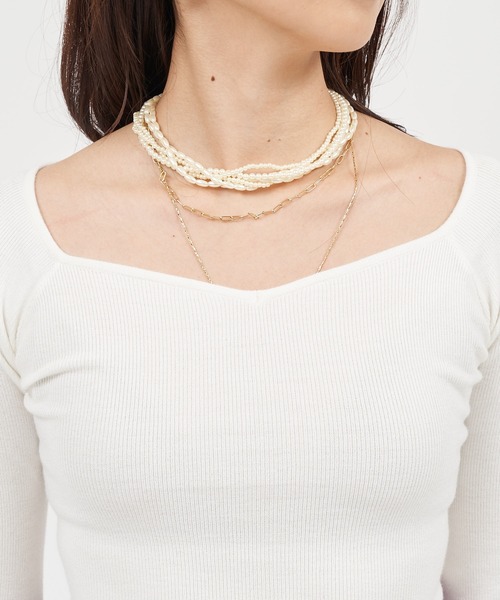 ROYAL PARTY（ロイヤルパーティー）の「ウォッシャブルオープンネックニットトップス（ニット/セーター・レディース・オフホワイト/ピンク/マルチ/ベージュ/ブラック・FREE）」の13枚目の写真