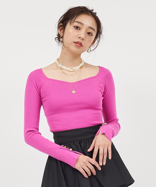 ROYAL PARTY（ロイヤルパーティー）の「ウォッシャブルオープンネックニットトップス（ニット/セーター・レディース・オフホワイト/ピンク/マルチ/ベージュ/ブラック・FREE）」の20枚目の写真