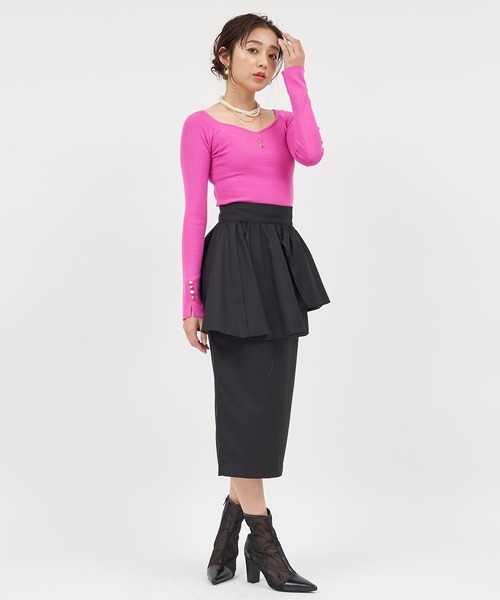 ROYAL PARTY（ロイヤルパーティー）の「ウォッシャブルオープンネックニットトップス（ニット/セーター・レディース・オフホワイト/ピンク/マルチ/ベージュ/ブラック・FREE）」の21枚目の写真