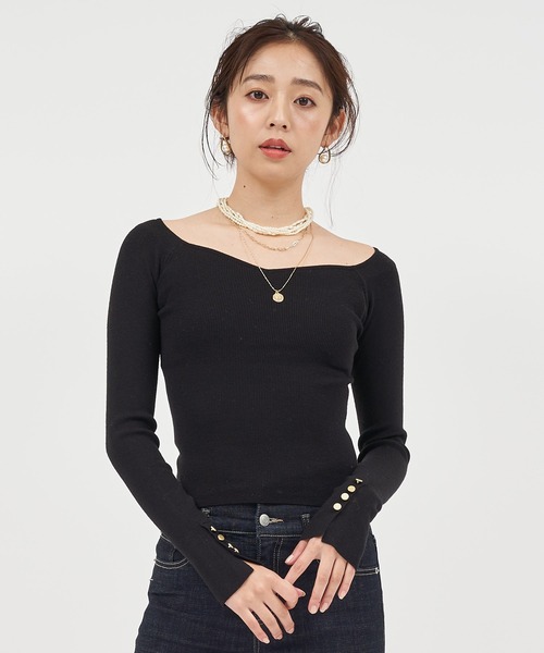 ROYAL PARTY（ロイヤルパーティー）の「ウォッシャブルオープンネックニットトップス（ニット/セーター・レディース・オフホワイト/ピンク/マルチ/ベージュ/ブラック・FREE）」の22枚目の写真