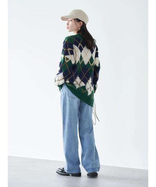earth music&ecology(アースミュージックアンドエコロジー)の「ループ編みアーガイルカーディガン knit cardigan(カーディガン/ボレロ・レディース・グレー/イエロー/グリーン・FREE)」の11枚目の写真