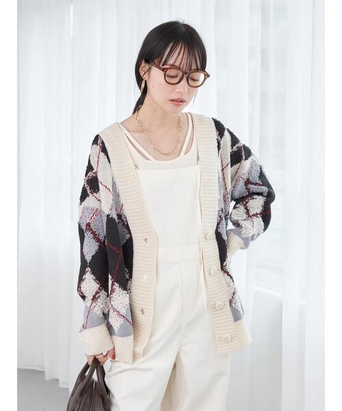 earth music&ecology(アースミュージックアンドエコロジー)の「ループ編みアーガイルカーディガン knit cardigan(カーディガン/ボレロ・レディース・グレー/イエロー/グリーン・FREE)」の13枚目の写真