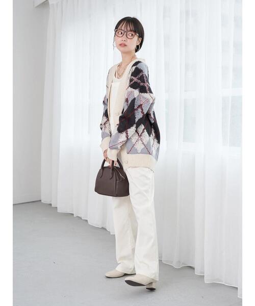 earth music&ecology(アースミュージックアンドエコロジー)の「ループ編みアーガイルカーディガン knit cardigan(カーディガン/ボレロ・レディース・グレー/イエロー/グリーン・FREE)」の16枚目の写真