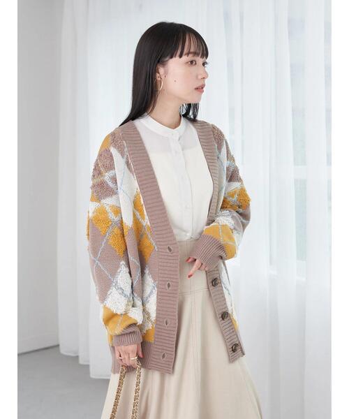 earth music&ecology(アースミュージックアンドエコロジー)の「ループ編みアーガイルカーディガン knit cardigan(カーディガン/ボレロ・レディース・グレー/イエロー/グリーン・FREE)」の17枚目の写真