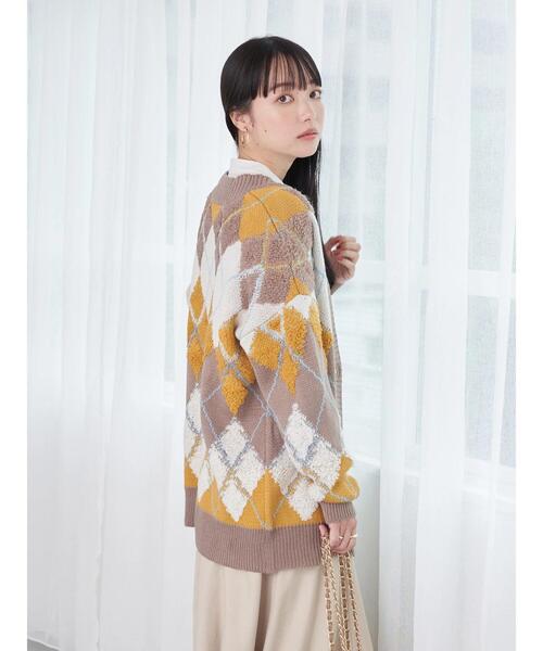 earth music&ecology(アースミュージックアンドエコロジー)の「ループ編みアーガイルカーディガン knit cardigan(カーディガン/ボレロ・レディース・グレー/イエロー/グリーン・FREE)」の18枚目の写真