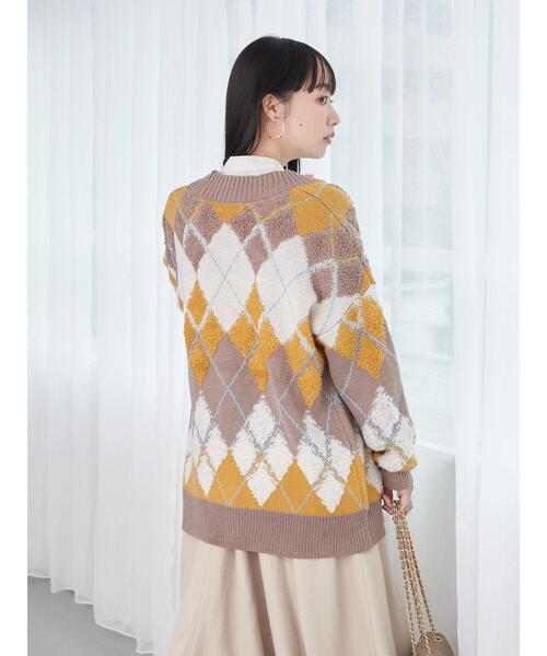 earth music&ecology(アースミュージックアンドエコロジー)の「ループ編みアーガイルカーディガン knit cardigan(カーディガン/ボレロ・レディース・グレー/イエロー/グリーン・FREE)」の19枚目の写真