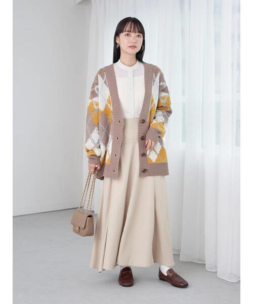 earth music&ecology(アースミュージックアンドエコロジー)の「ループ編みアーガイルカーディガン knit cardigan(カーディガン/ボレロ・レディース・グレー/イエロー/グリーン・FREE)」の21枚目の写真