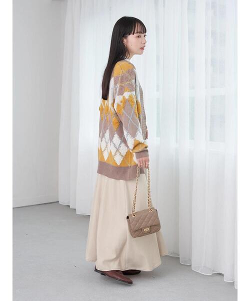earth music&ecology(アースミュージックアンドエコロジー)の「ループ編みアーガイルカーディガン knit cardigan(カーディガン/ボレロ・レディース・グレー/イエロー/グリーン・FREE)」の22枚目の写真