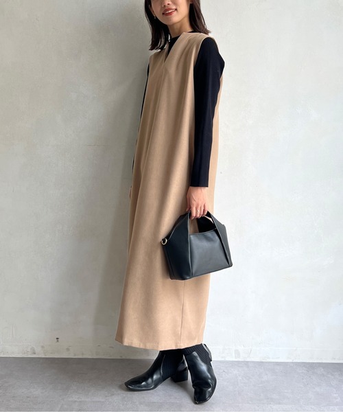 Chez toi（シェトワ）の「ニット×キーネックワンピース（ワンピース・レディース・チャコールグレー/ベージュ/ピンク・FREE）」の19枚目の写真