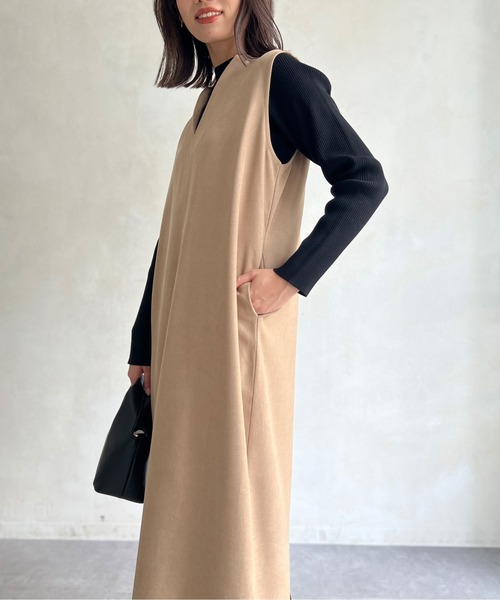 Chez toi（シェトワ）の「ニット×キーネックワンピース（ワンピース・レディース・チャコールグレー/ベージュ/ピンク・FREE）」の8枚目の写真