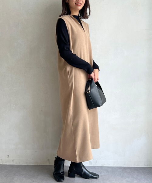 Chez toi（シェトワ）の「ニット×キーネックワンピース（ワンピース・レディース・チャコールグレー/ベージュ/ピンク・FREE）」の15枚目の写真