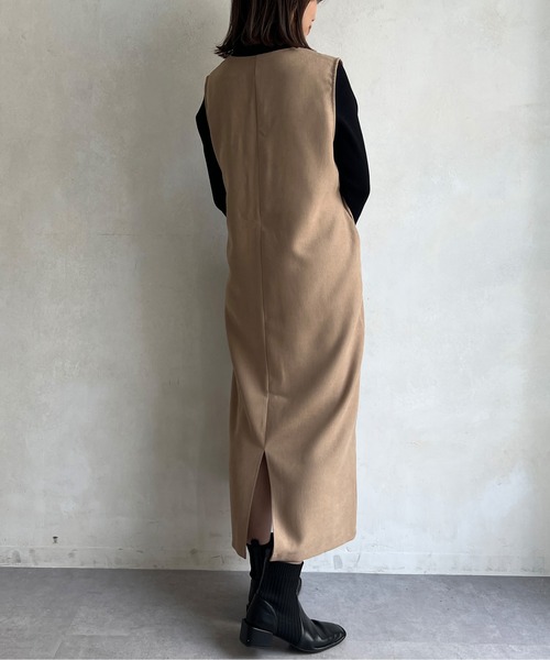 Chez toi（シェトワ）の「ニット×キーネックワンピース（ワンピース・レディース・チャコールグレー/ベージュ/ピンク・FREE）」の10枚目の写真