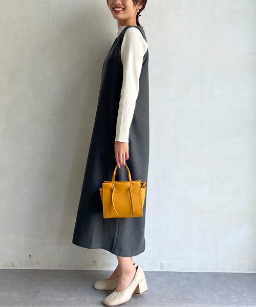 Chez toi（シェトワ）の「ニット×キーネックワンピース（ワンピース・レディース・チャコールグレー/ベージュ/ピンク・FREE）」の6枚目の写真