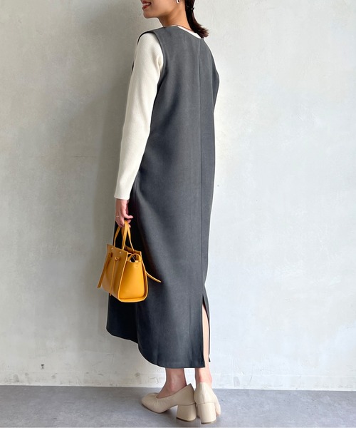 Chez toi（シェトワ）の「ニット×キーネックワンピース（ワンピース・レディース・チャコールグレー/ベージュ/ピンク・FREE）」の13枚目の写真