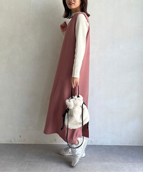 Chez toi（シェトワ）の「ニット×キーネックワンピース（ワンピース・レディース・チャコールグレー/ベージュ/ピンク・FREE）」の9枚目の写真