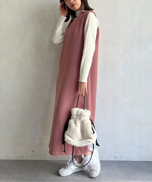 Chez toi（シェトワ）の「ニット×キーネックワンピース（ワンピース・レディース・チャコールグレー/ベージュ/ピンク・FREE）」の16枚目の写真