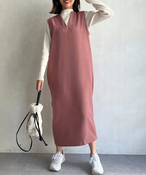 Chez toi（シェトワ）の「ニット×キーネックワンピース（ワンピース・レディース・チャコールグレー/ベージュ/ピンク・FREE）」の11枚目の写真