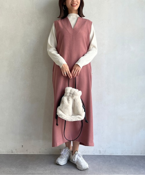 Chez toi（シェトワ）の「ニット×キーネックワンピース（ワンピース・レディース・チャコールグレー/ベージュ/ピンク・FREE）」の20枚目の写真