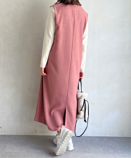 Chez toi（シェトワ）の「ニット×キーネックワンピース（ワンピース・レディース・チャコールグレー/ベージュ/ピンク・FREE）」の14枚目の写真