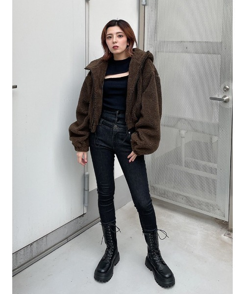 ENVYM（アンビー）の「クロップドボアＪＫ（その他アウター・レディース・ブラック/ブラウン/アイボリー・FREE）」の10枚目の写真