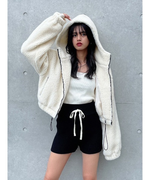 アンビー ENVYM レザーライクルーズショートJK （BLACK