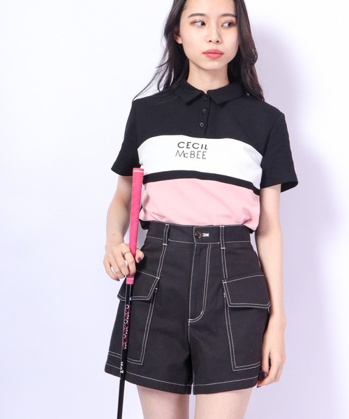 CECIL McBEE(セシルマクビー)の「CECIL McBEE green ライン&バイカラーポロシャツSS GOLF(ポロシャツ・レディース・ベージュ/ベージュ系その他/ピンク/ピンク系その他・1/2)」の4枚目の写真