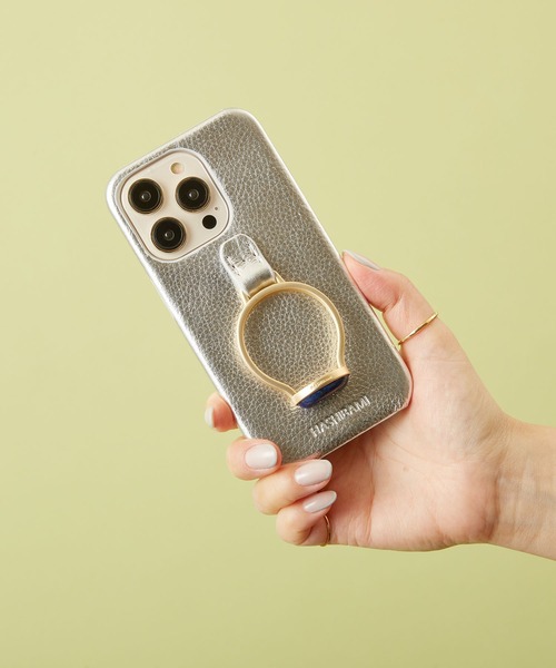 HASHIBAMI（ハシバミ）の「【HASHIBAMI】天然石リング iPhoneケース ※iPhone14pro 用（スマホケース/カバー・レディース・ライラック/グレイッシュブルー/シルバー/グレー/ライトグリーン/ライトピンク/ターコイズブルー/サンドベージュ・FREE）」の8枚目の写真