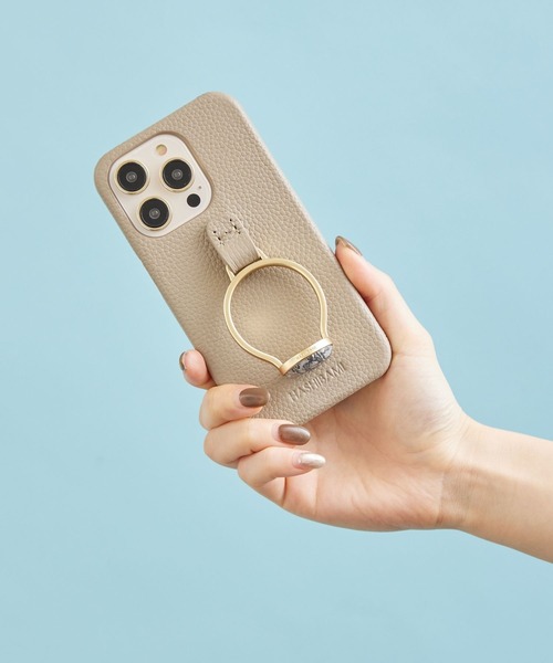 HASHIBAMI（ハシバミ）の「【HASHIBAMI】天然石リング iPhoneケース ※iPhone14pro 用（スマホケース/カバー・レディース・ライラック/グレイッシュブルー/シルバー/グレー/ライトグリーン/ライトピンク/ターコイズブルー/サンドベージュ・FREE）」の2枚目の写真