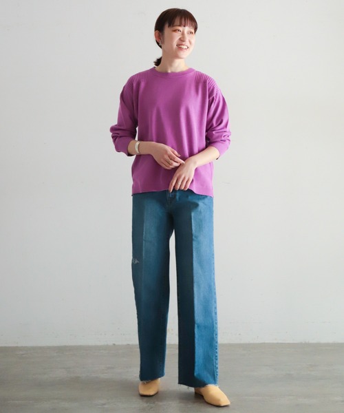 NOMBRE IMPAIR（ノンブルアンペール）の「強撚コットン　ワイドP/O（ニット/セーター・レディース・サックスブルー/グリーン/イエロー/パープル・FREE）」の5枚目の写真