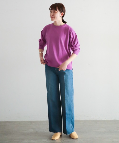 NOMBRE IMPAIR（ノンブルアンペール）の「強撚コットン　ワイドP/O（ニット/セーター・レディース・サックスブルー/グリーン/イエロー/パープル・FREE）」の8枚目の写真