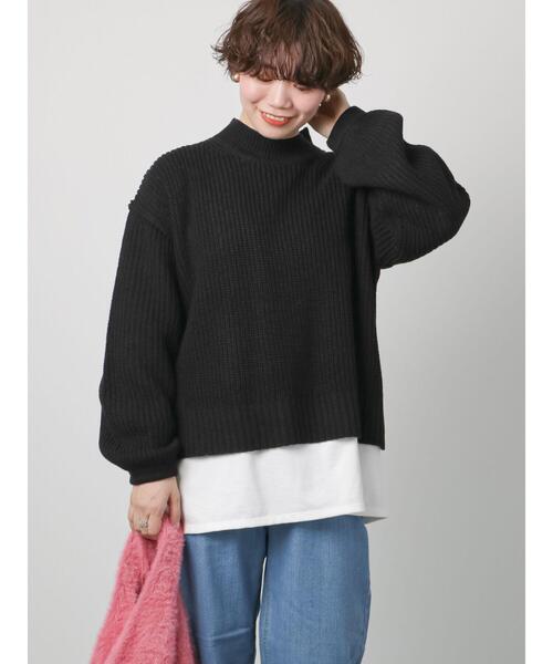 Lugnoncure（ルノンキュール）の「片畦ラウンドヘムニット（ニット/セーター・レディース・ブラック/グレー/ブルー・ﾌﾘ-）」の4枚目の写真