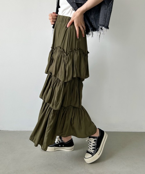 CLEA（クレア）の「Iラインギャザーティアードロングスカート