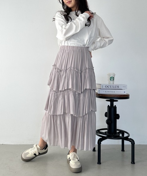 美品　ELENDEEK ギャザーティアードスカート　アイボリー　ロングスカート 美品 ELENDEEK ギャザーティアードスカート アイボリー ロング